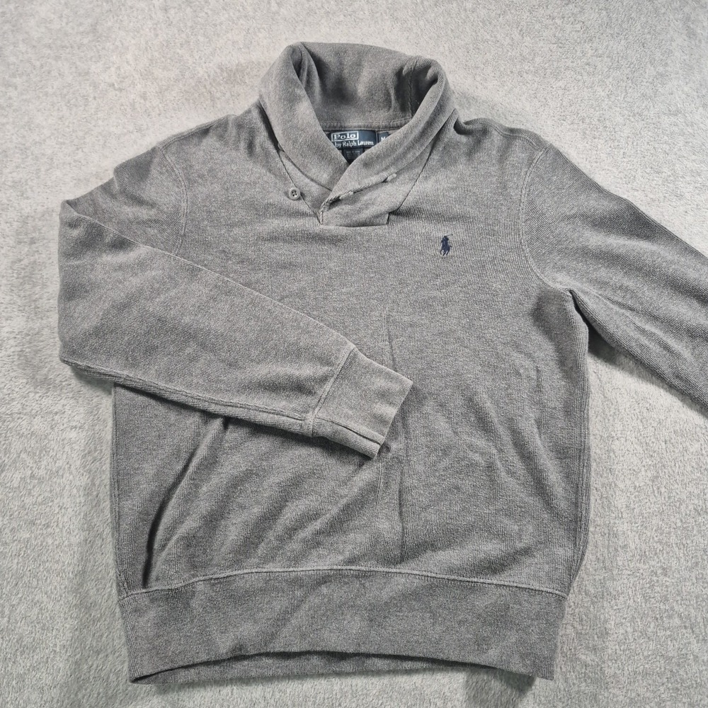 Polo Ralph Lauren Sweater Mens Medium Gray Shawl Collar PRL Pony Pullover